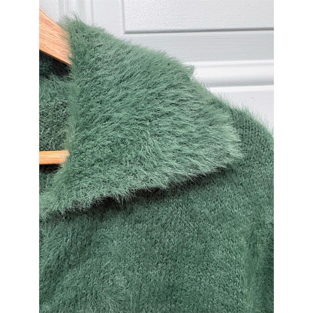 Wild Fable Cardigan Sweater Womens XL Forest Green Fuzzy Button Front - Picture 3 of 9